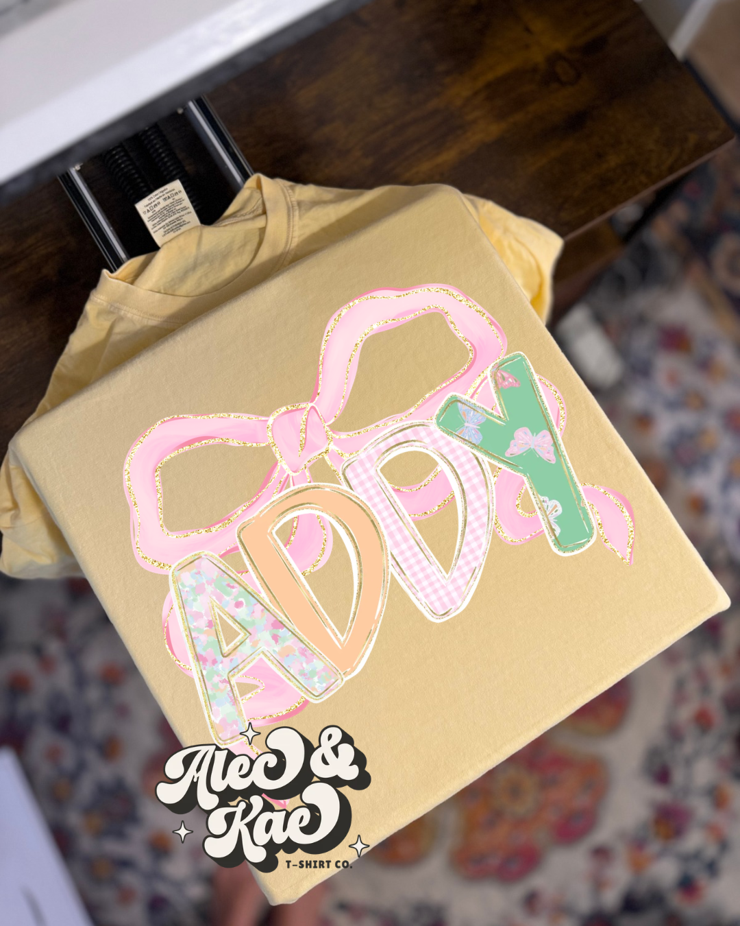 Customizable Preppy Colorful Glitter Butterfly Alpha Tee