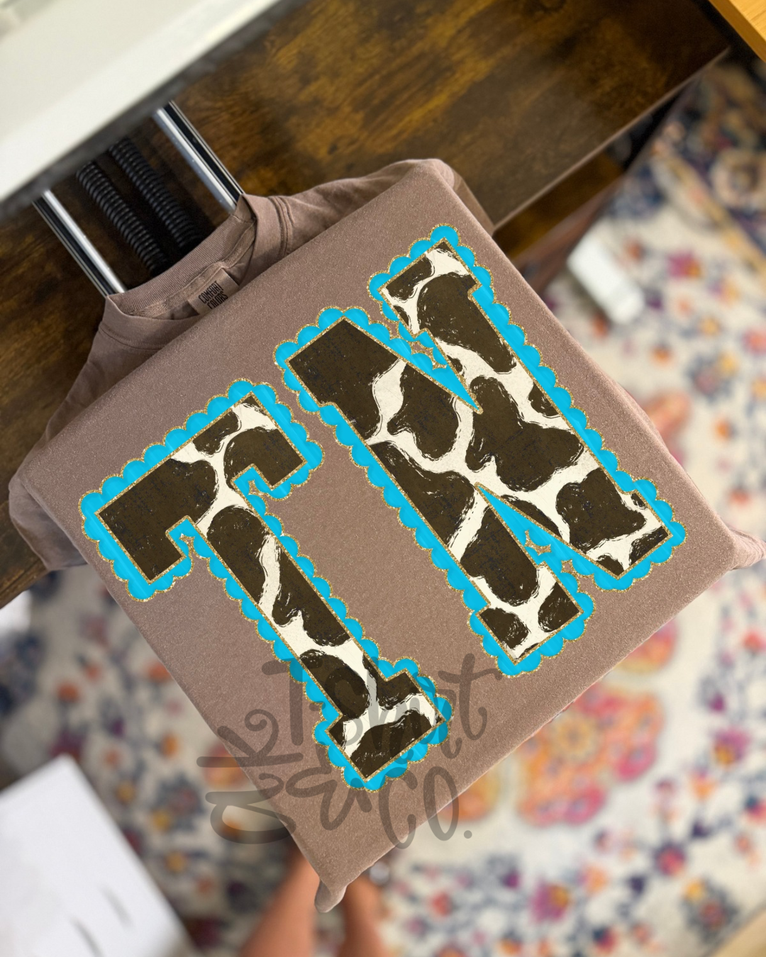 Custom Western Lace Cow Print Tee